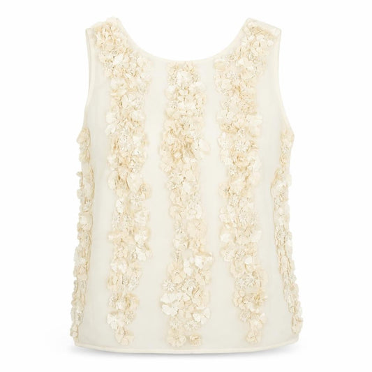 River Island Womens Ivory Polyester Camisole Blouse Size 12 Round Neck - Flower Detail