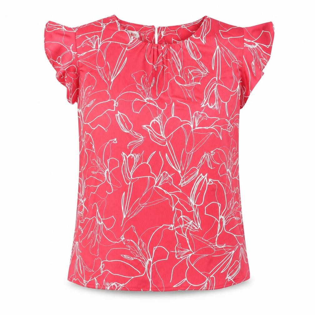 Damart Womens Pink Geometric Polyester Basic Blouse Size 14 Round Neck