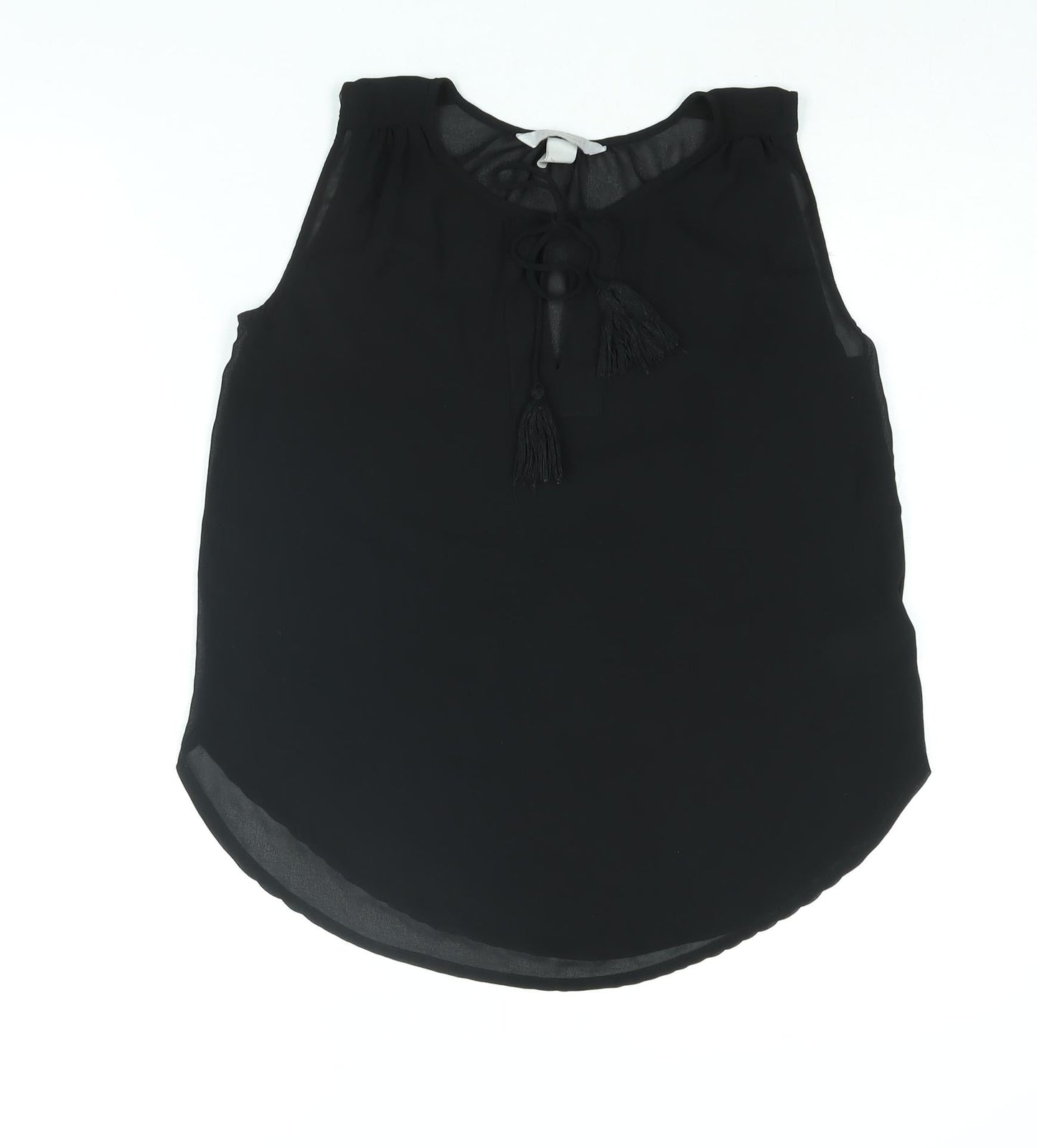 H&M Womens Black Polyester Camisole Blouse Size 6 Round Neck - Tassle Keyhole Neck