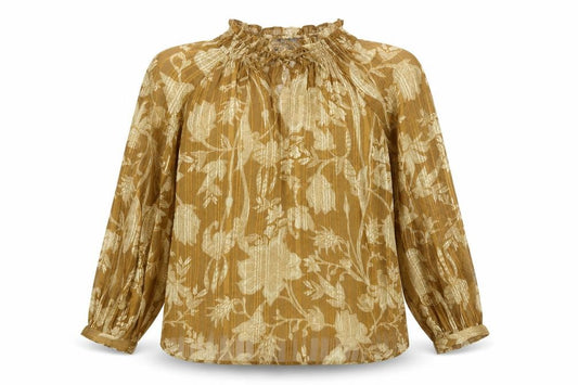 Marks and Spencer Womens Brown Floral Polyester Basic Blouse Size 10 Mock Neck - Frill Keyhole Neck
