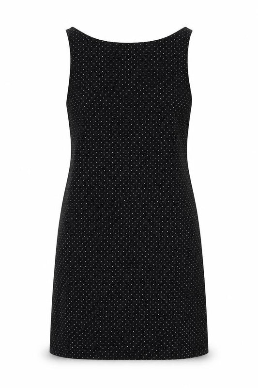 Mother Me Womens Black Polka Dot Polyester Tank Dress Size 8 Scoop Neck Pullover - Belted