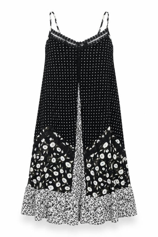 NEXT Womens Black Geometric Viscose Shift Size 14 Scoop Neck Lace Up - Lace Trim Panelled