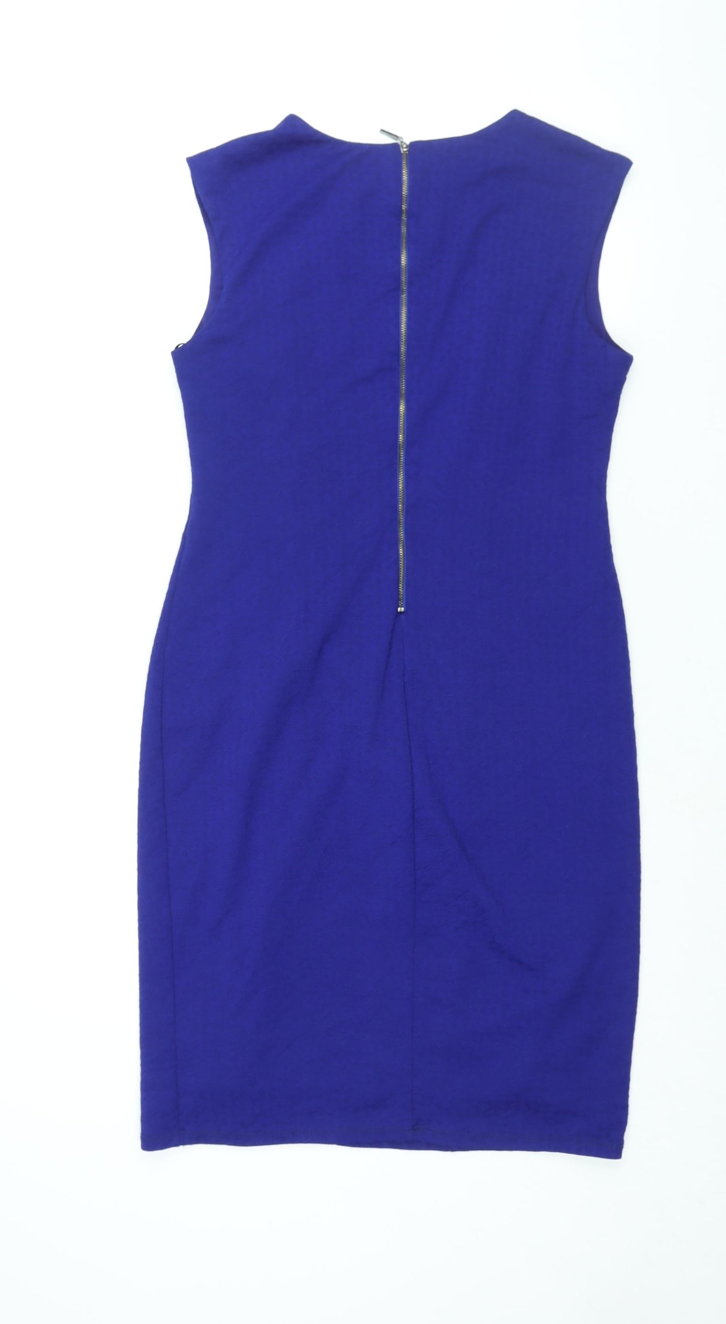Julien Macdonald Womens Blue Polyester Shift Size 14 Round Neck Zip