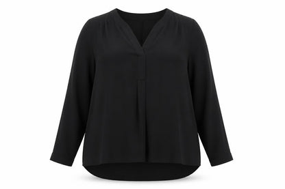 Arcadia Womens Black Polyester Basic Blouse Size 14 V-Neck