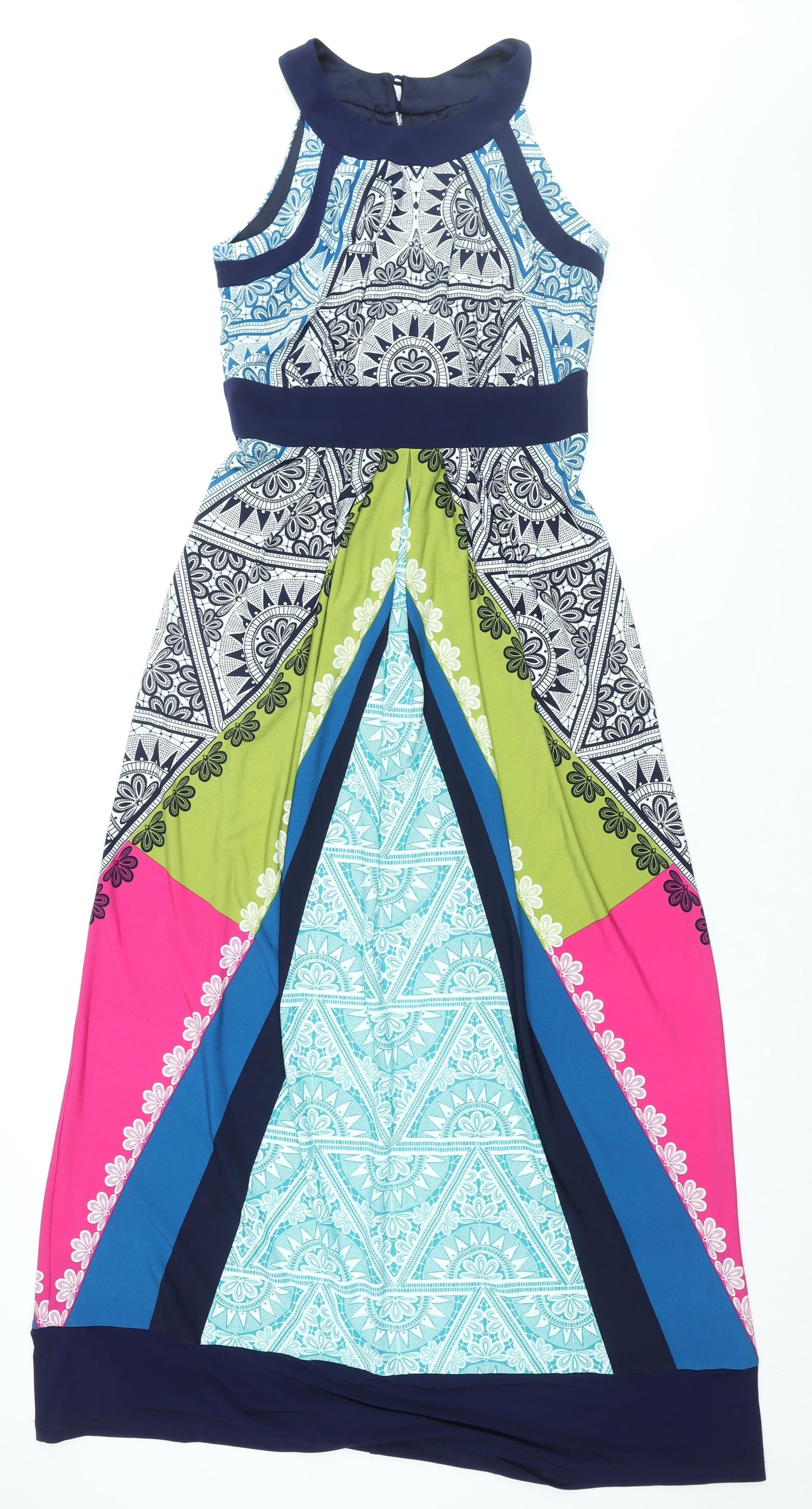 M&Co Womens Multicoloured Geometric Polyester Maxi Size 10 Round Neck Button