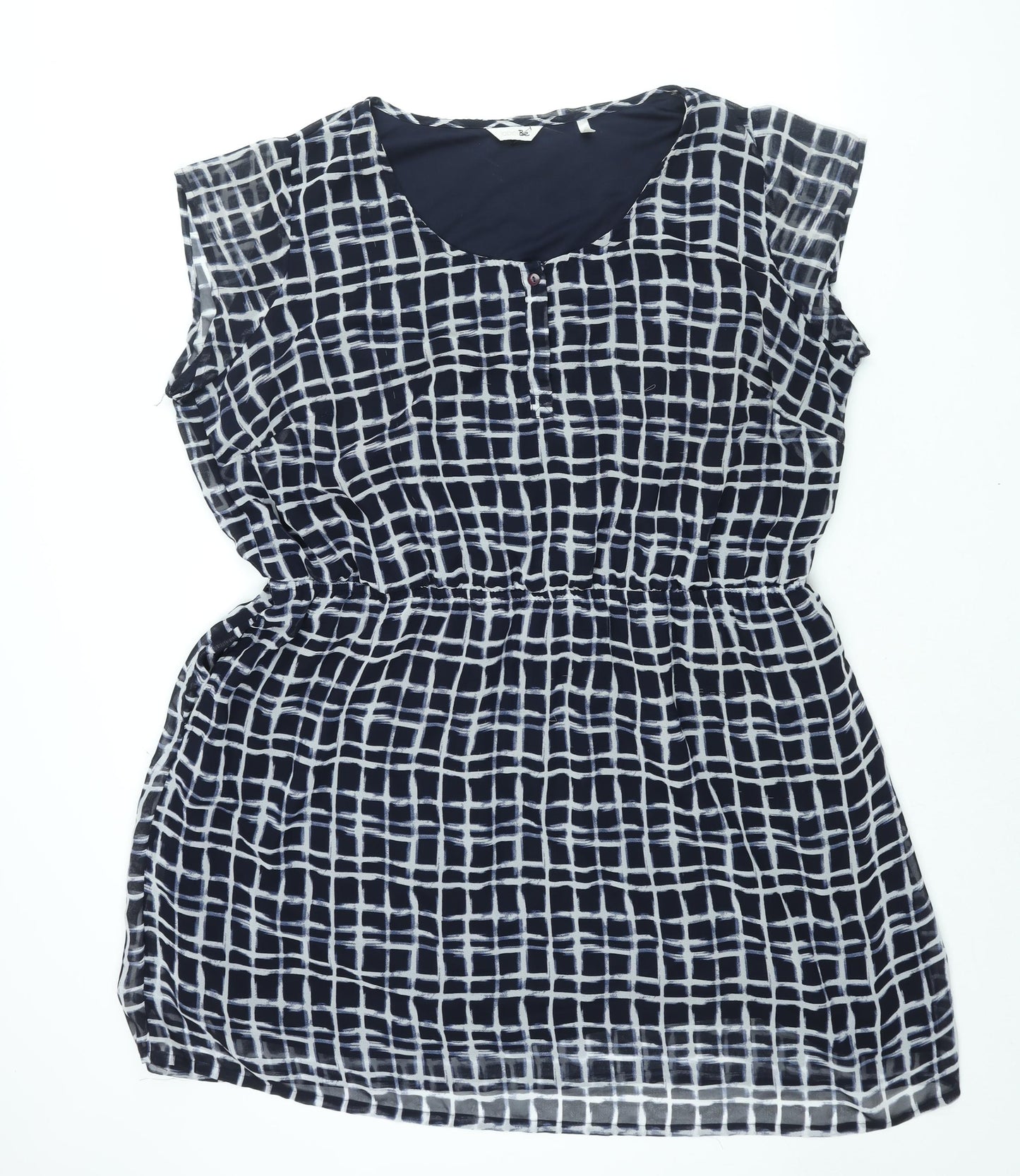 Label Be Womens Blue Check Polyester Shift Size 18 Round Neck Button