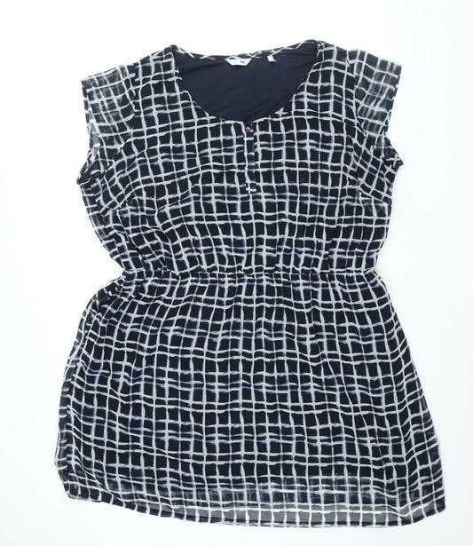 Label Be Womens Blue Check Polyester Shift Size 18 Round Neck Button