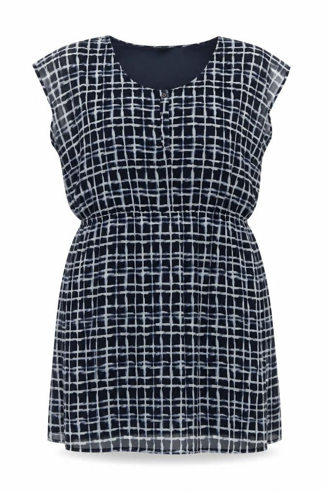 Label Be Womens Blue Check Polyester Shift Size 18 Round Neck Button