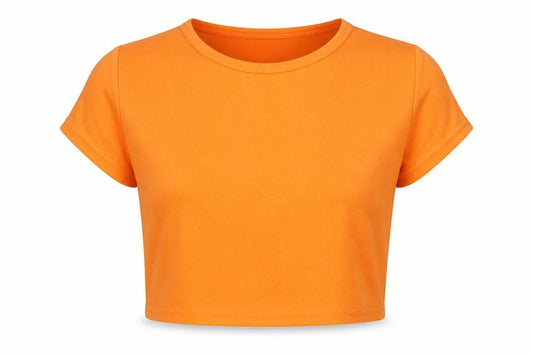 PRETTYLITTLETHING Womens Orange Polyester Cropped T-Shirt Size 12 Round Neck - Neon