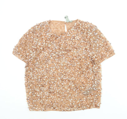 Additional front view of ASOS women’s pink polyester basic blouse, size UK 4, round neck - sequin