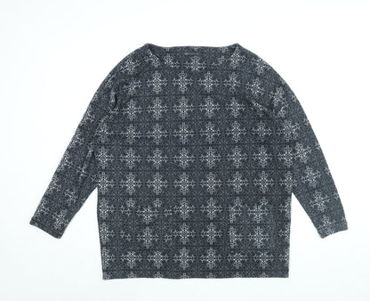 Marks & Spencer Womens Black Geometric Polyester Basic Blouse Size 18 Round Neck