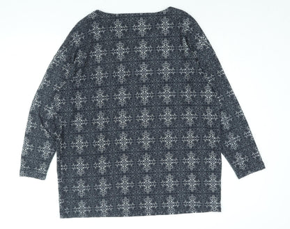 Marks & Spencer Womens Black Geometric Polyester Basic Blouse Size 18 Round Neck