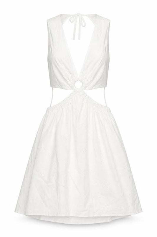 Berhska Womens White Cotton A-Line Size XS V-Neck Tie - Cut Out Embroidered