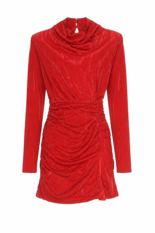 Berhska Womens Red Nylon Mini Size M Cowl Neck Button - Rouched Shoulder Pads