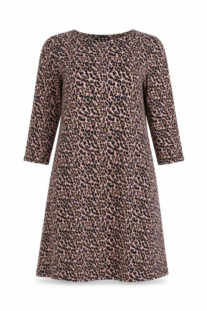 Capsule Womens Pink Animal Print Polyester Shift Size 12 Round Neck Pullover - Leopard Print
