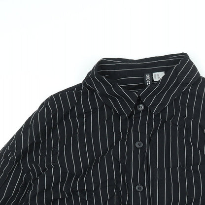 Divided by H&M Womens Black Striped Cotton Basic Button-Up Size XS Collared