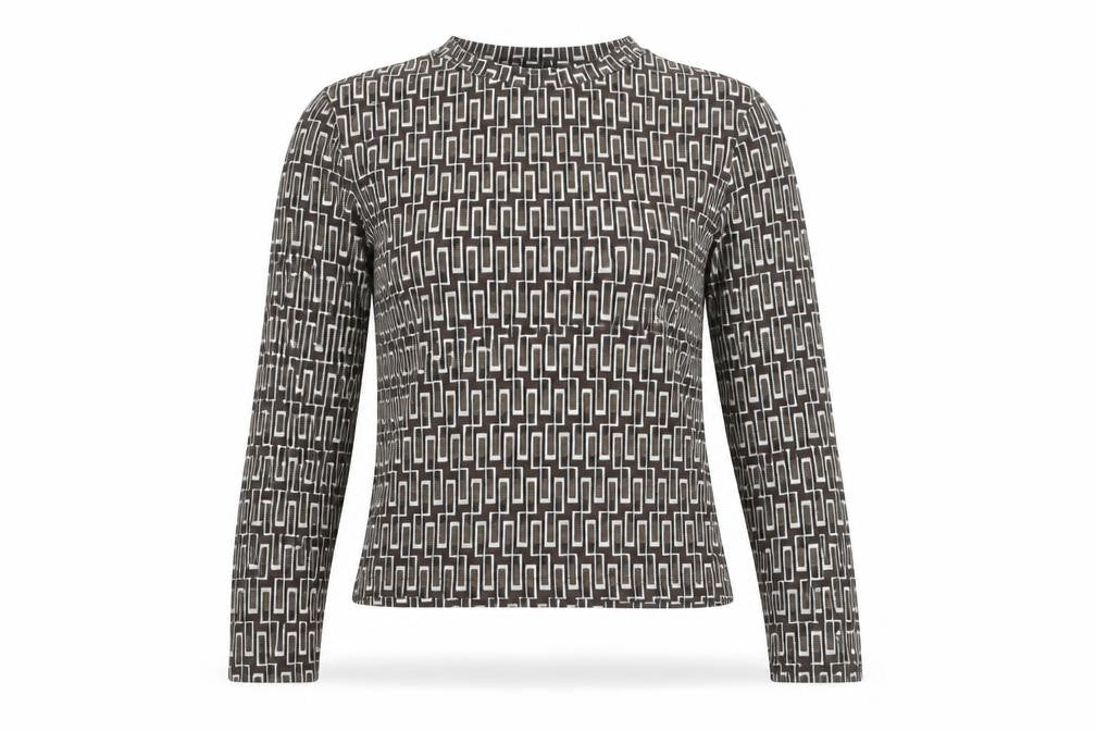 Zara Womens Brown Geometric Polyester Basic T-Shirt Size S Round Neck