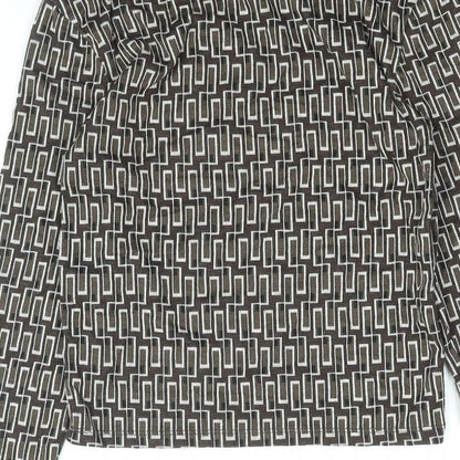 Zara Womens Brown Geometric Polyester Basic T-Shirt Size S Round Neck