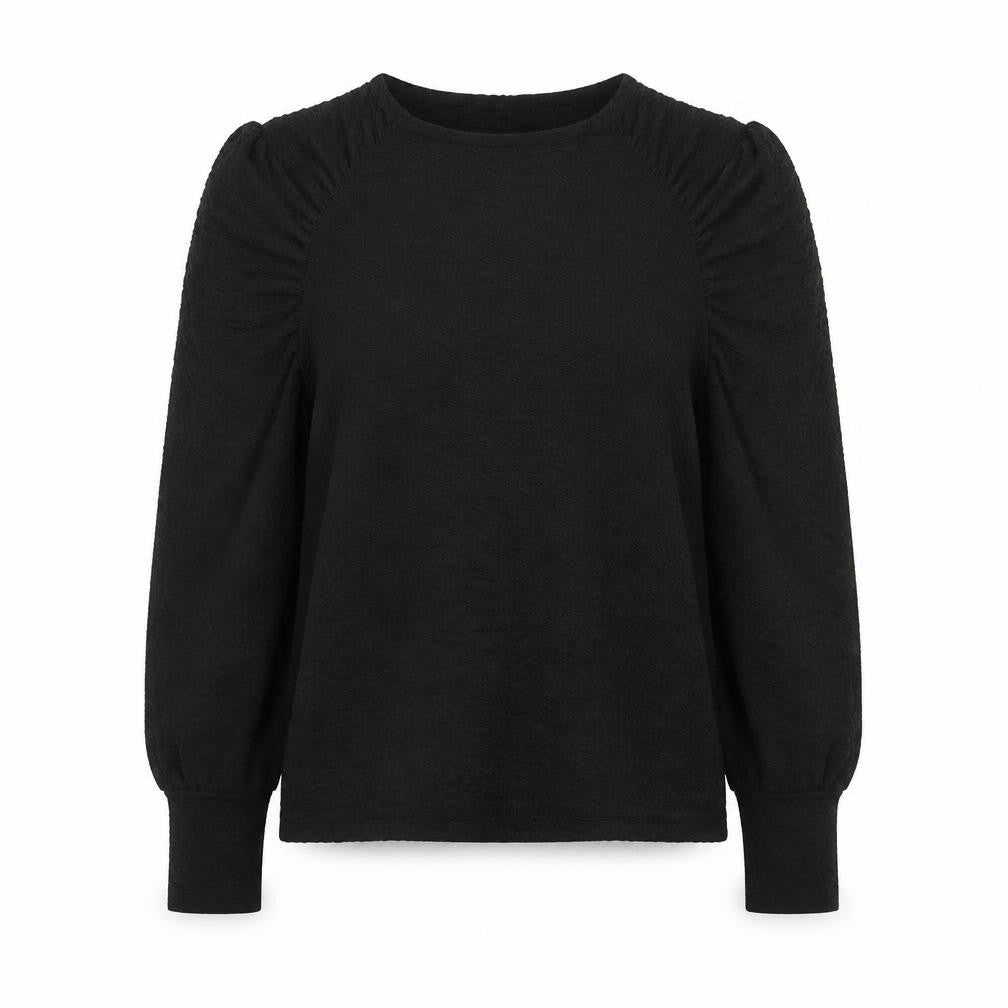 b.young Womens Black Polyester Basic Blouse Size S Round Neck - Textured