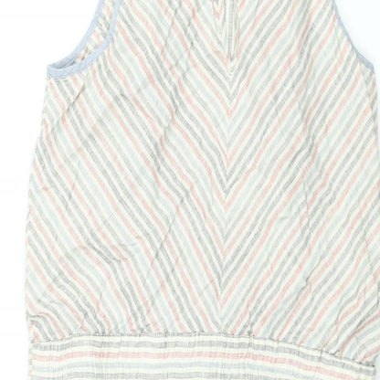 Warehouse Womens Multicoloured Animal Print Linen Shift Size 12 Round Neck Button - Drawstring Waist