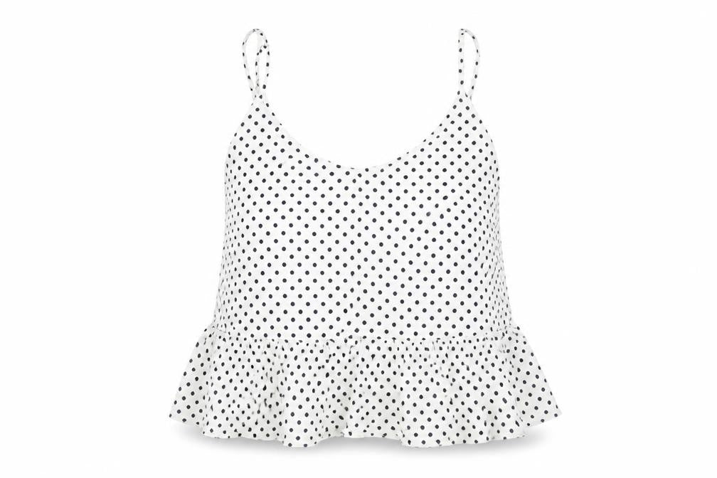 Topshop Womens White Polka Dot Viscose Camisole Blouse Size 12 Scoop Neck - Peplum