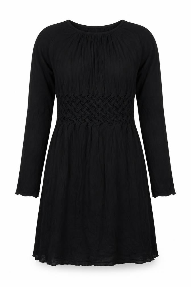 My Tribe Womens Black Viscose Shift Size L Round Neck Pullover - Rouched Detail