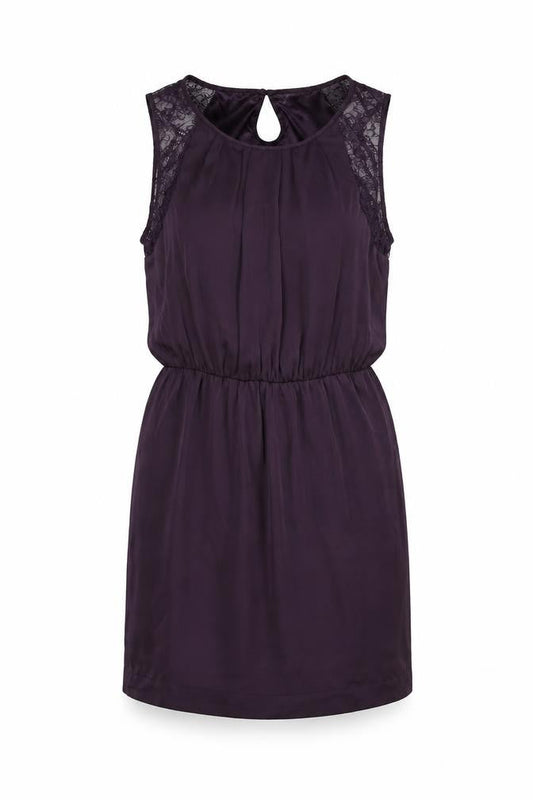 New Look Womens Purple Polyester Shift Size 12 Round Neck Button - Lace Detail