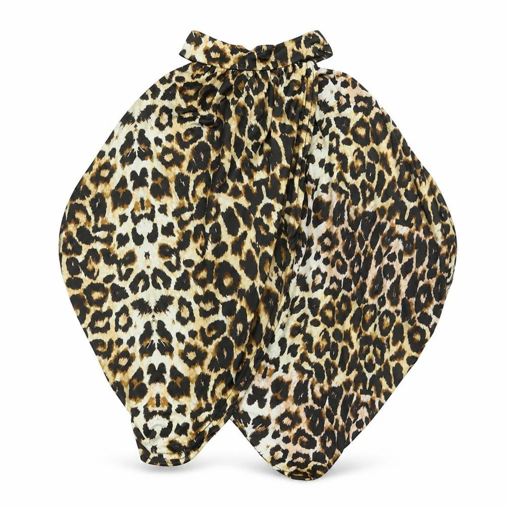 PRETTYLITTLETHING Womens Beige Animal Print Polyester Cropped Blouse Size 8 Mock Neck - Wrap Style Leopard Print