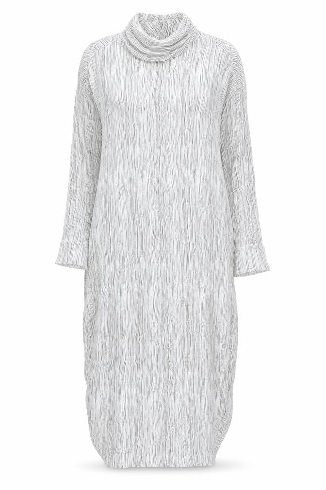Autograph Womens White Striped Viscose Shift Size 12 Mock Neck Button - Side Slits