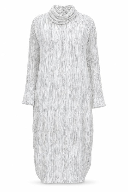 Autograph Womens White Striped Viscose Shift Size 12 Mock Neck Button - Side Slits