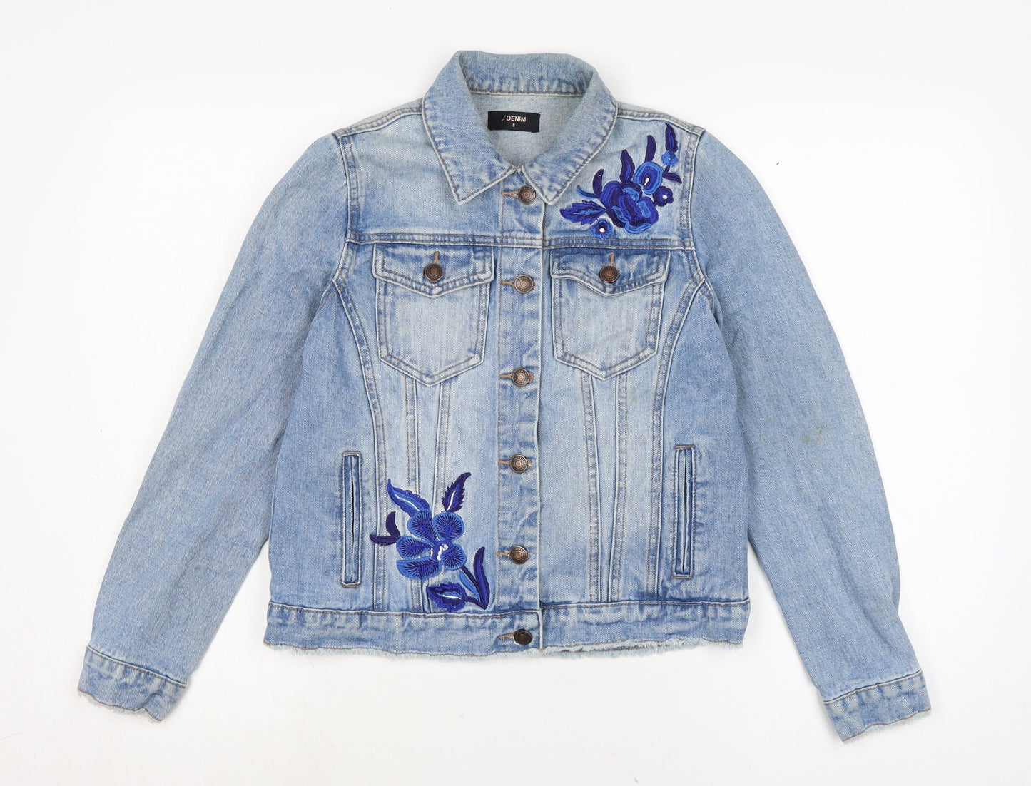 Denim Womens Blue Biker Jacket Size 8 Button