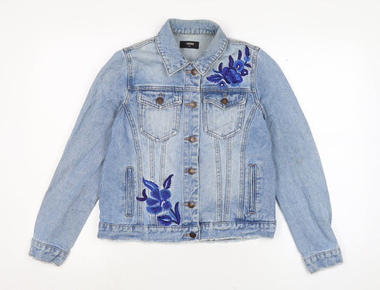 Denim Womens Blue Biker Jacket Size 8 Button
