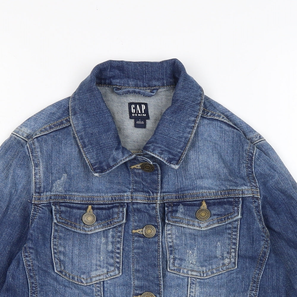 Gap Girls Blue Biker Jacket Size L Button
