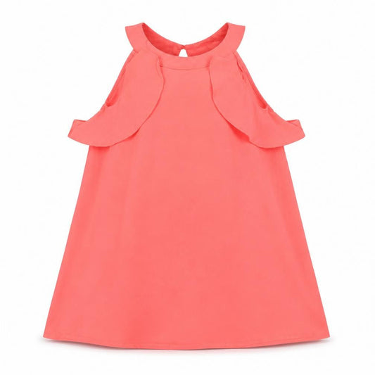 French Connection Girls Pink Polyester A-Line Size 8-9 Years Crew Neck Button