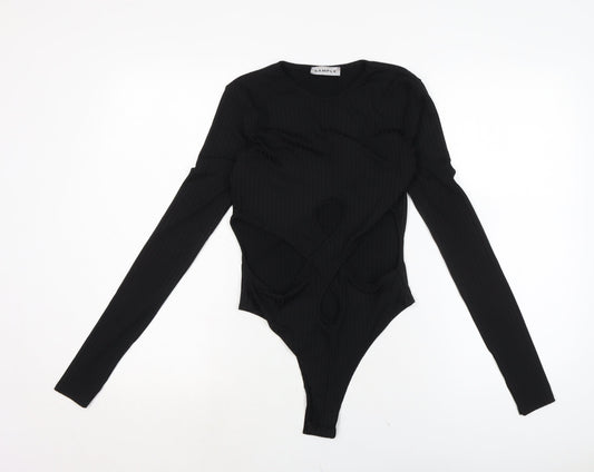 PRETTYLITTLETHING Womens Black Polyester Jersey Casual Size 8 Crew Neck Snap
