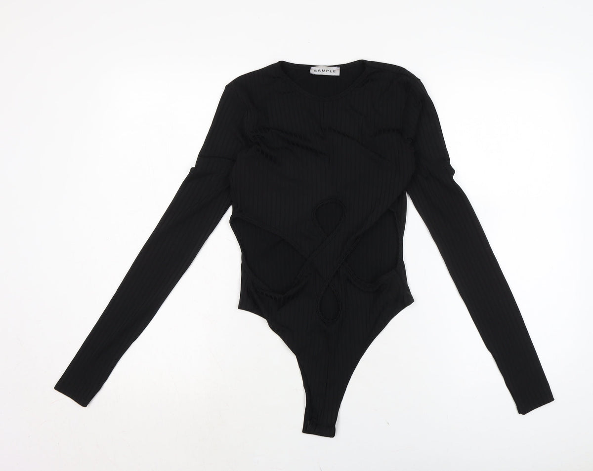 PRETTYLITTLETHING Womens Black Polyester Jersey Casual Size 8 Crew Neck Snap