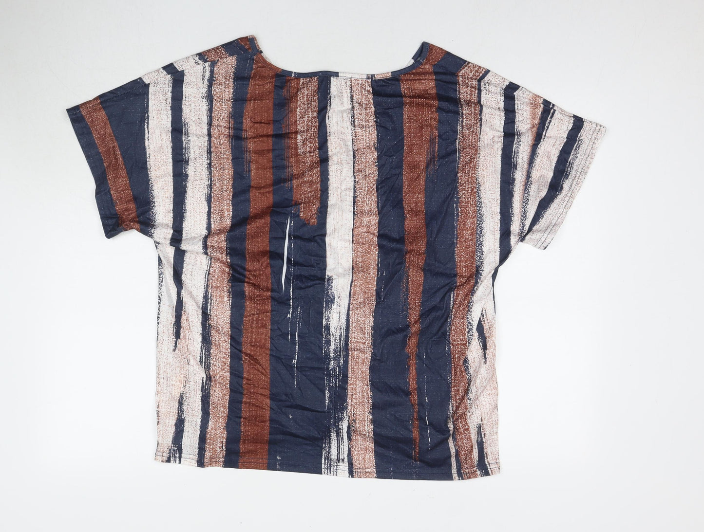 Noracora Womens Multicoloured Striped Polyester Basic T-Shirt Size XL V-Neck