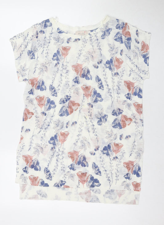 Per Una Womens White Floral Acrylic Tunic T-Shirt Size 14 Round Neck