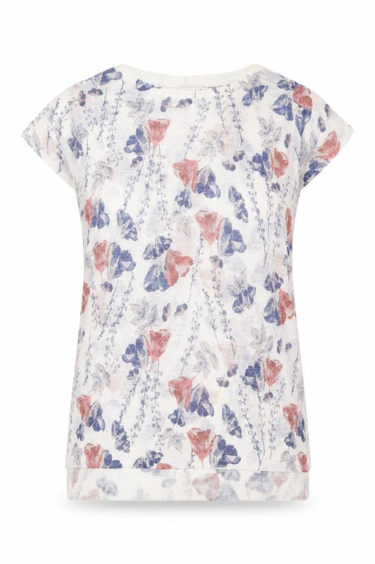 Per Una Womens White Floral Acrylic Tunic T-Shirt Size 14 Round Neck