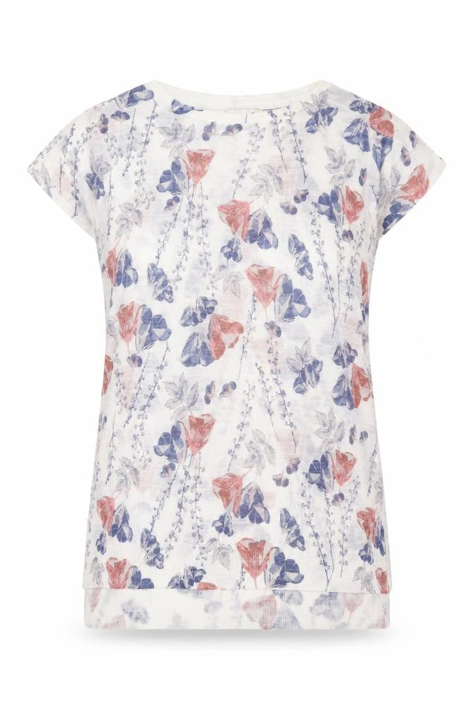 Per Una Womens White Floral Acrylic Tunic T-Shirt Size 14 Round Neck