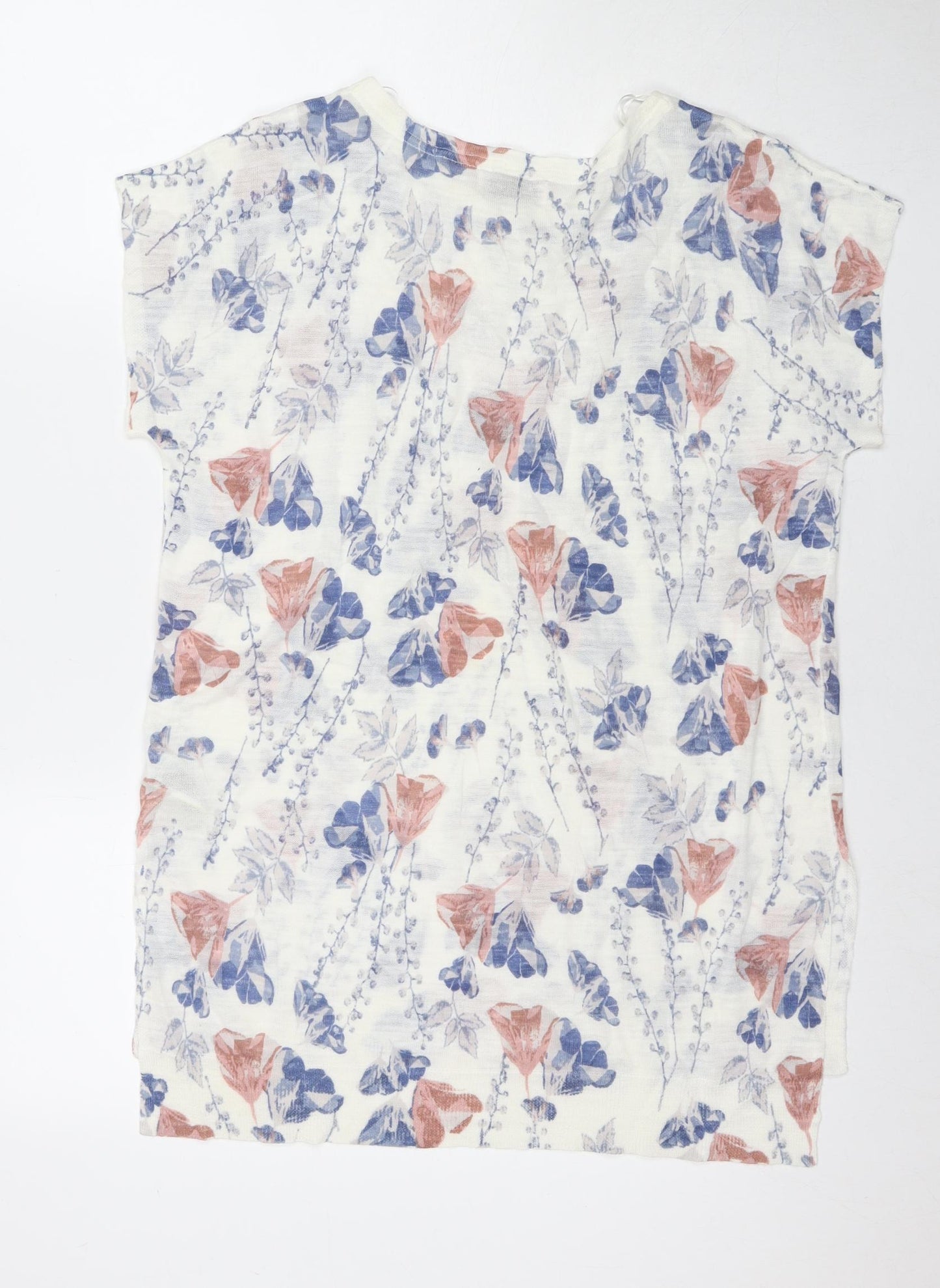 Per Una Womens White Floral Acrylic Tunic T-Shirt Size 14 Round Neck