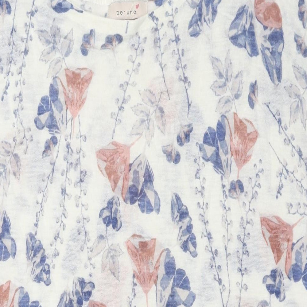 Per Una Womens White Floral Acrylic Tunic T-Shirt Size 14 Round Neck