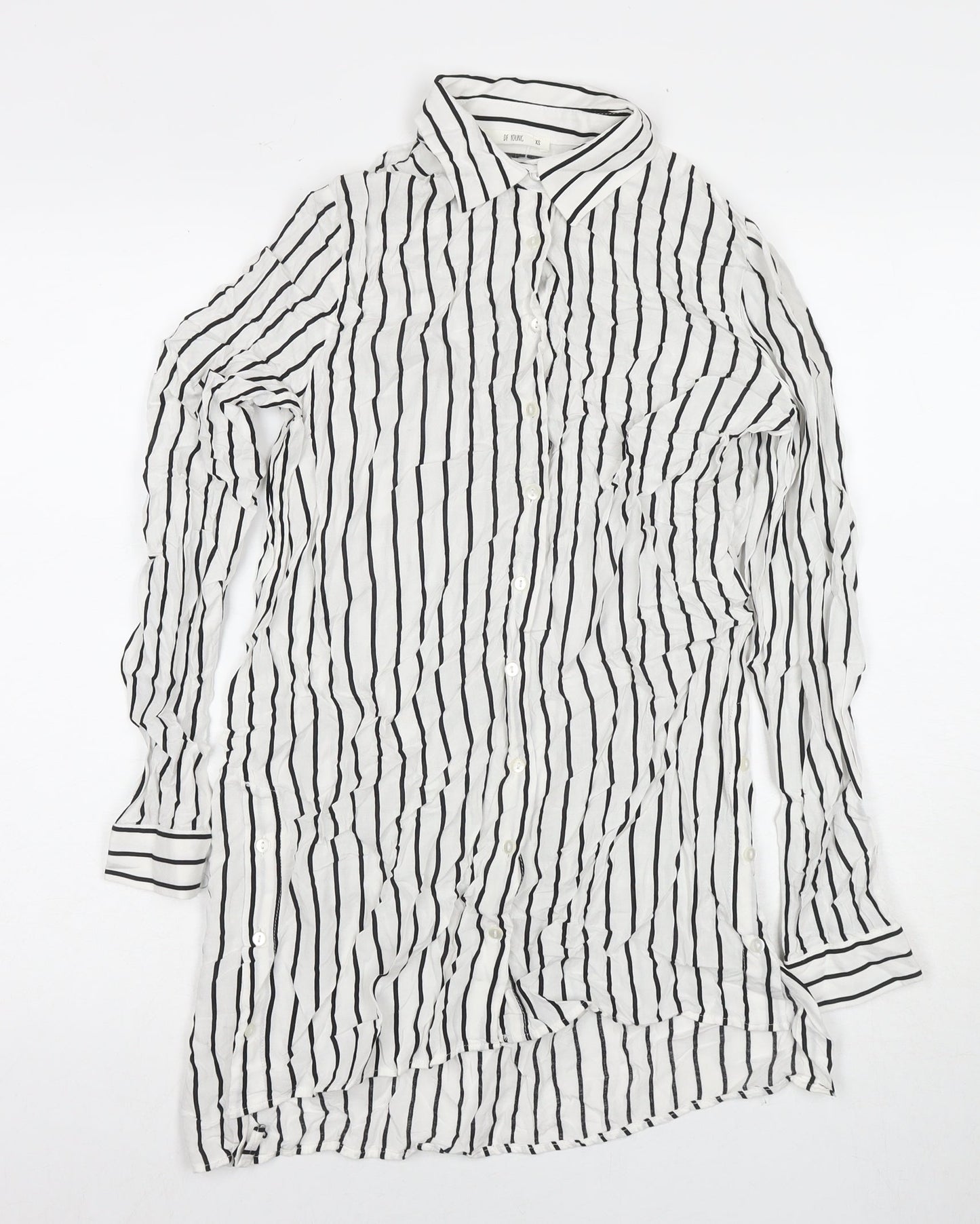Defacto Womens White Striped Viscose Tunic Button-Up Size XS Collared