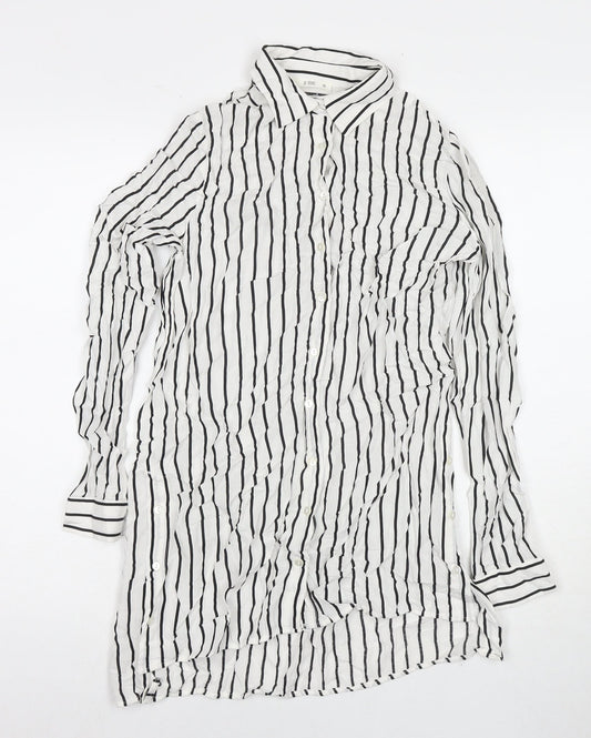 Defacto Womens White Striped Viscose Tunic Button-Up Size XS Collared