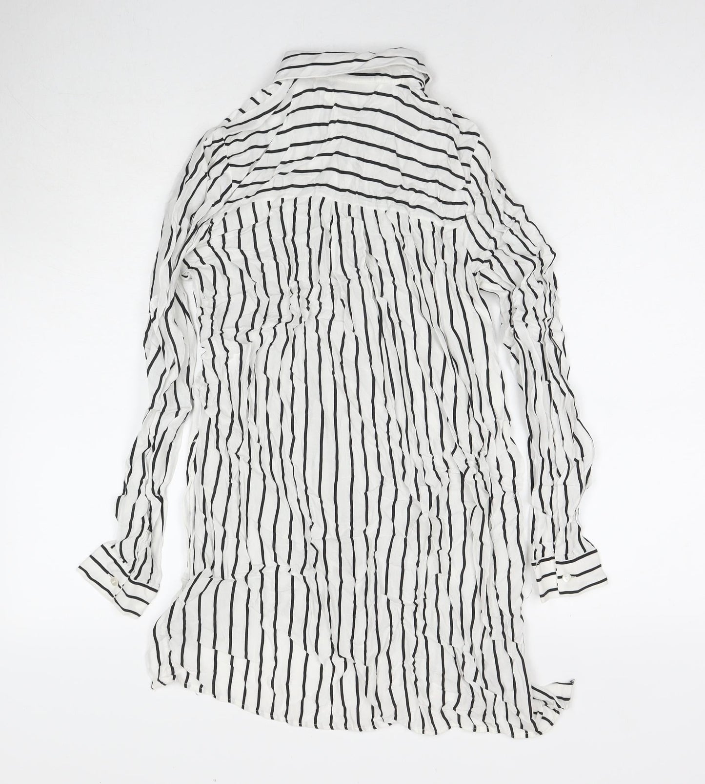 Defacto Womens White Striped Viscose Tunic Button-Up Size XS Collared