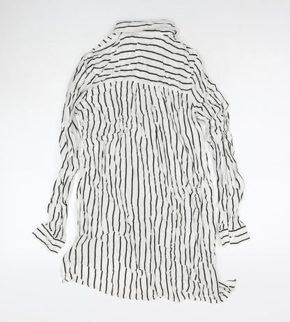 Defacto Womens White Striped Viscose Tunic Button-Up Size XS Collared