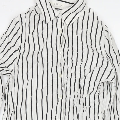 Defacto Womens White Striped Viscose Tunic Button-Up Size XS Collared
