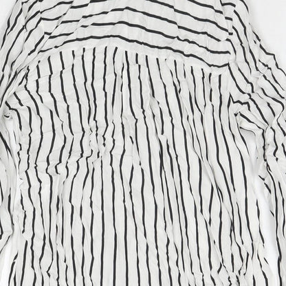 Defacto Womens White Striped Viscose Tunic Button-Up Size XS Collared