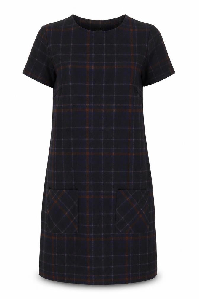 New Look Womens Black Check Polyester A-Line Size 8 Round Neck Pullover