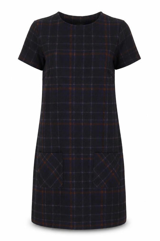 New Look Womens Black Check Polyester A-Line Size 8 Round Neck Pullover